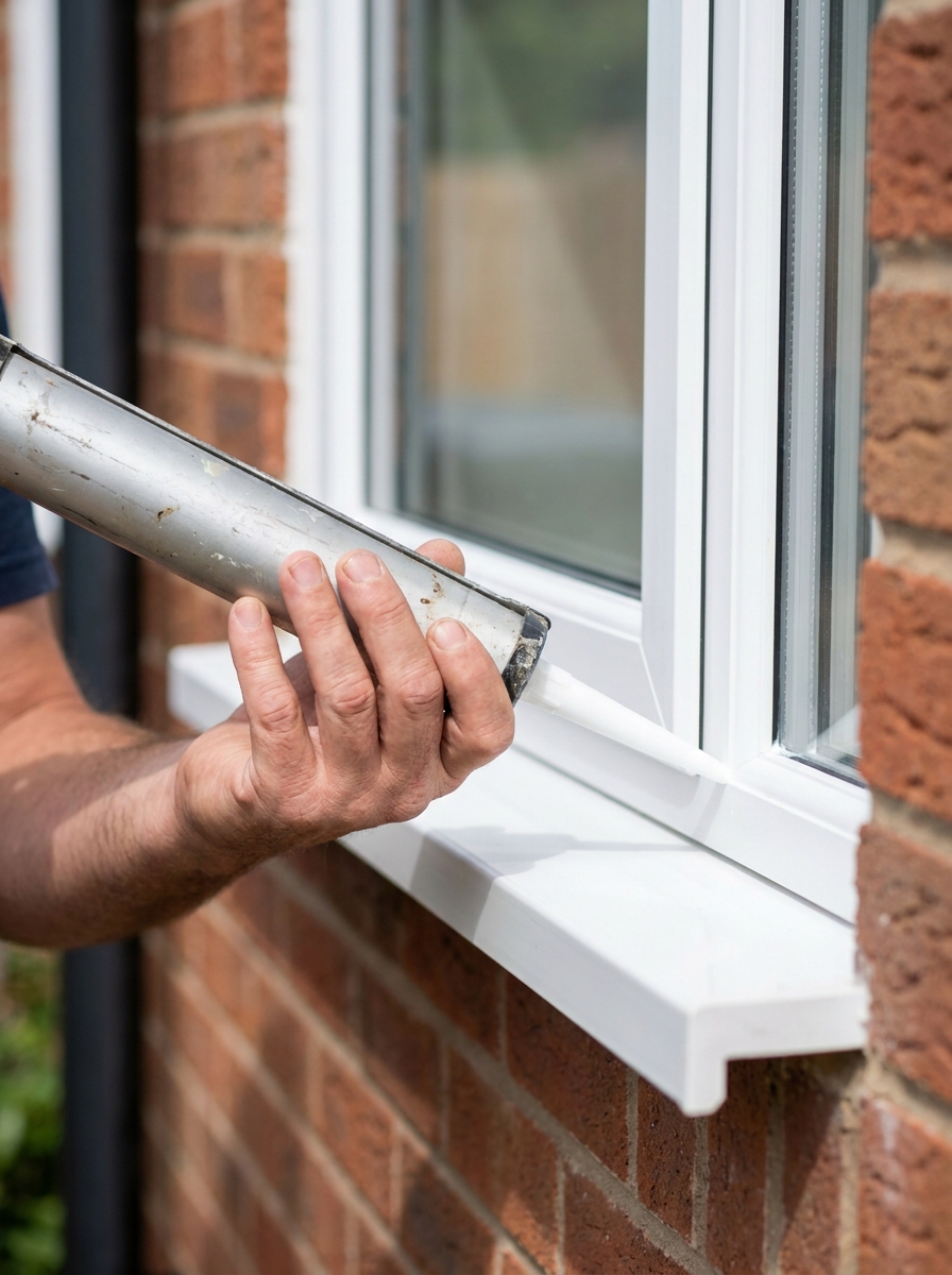 Applying fresh sealant to a window frame