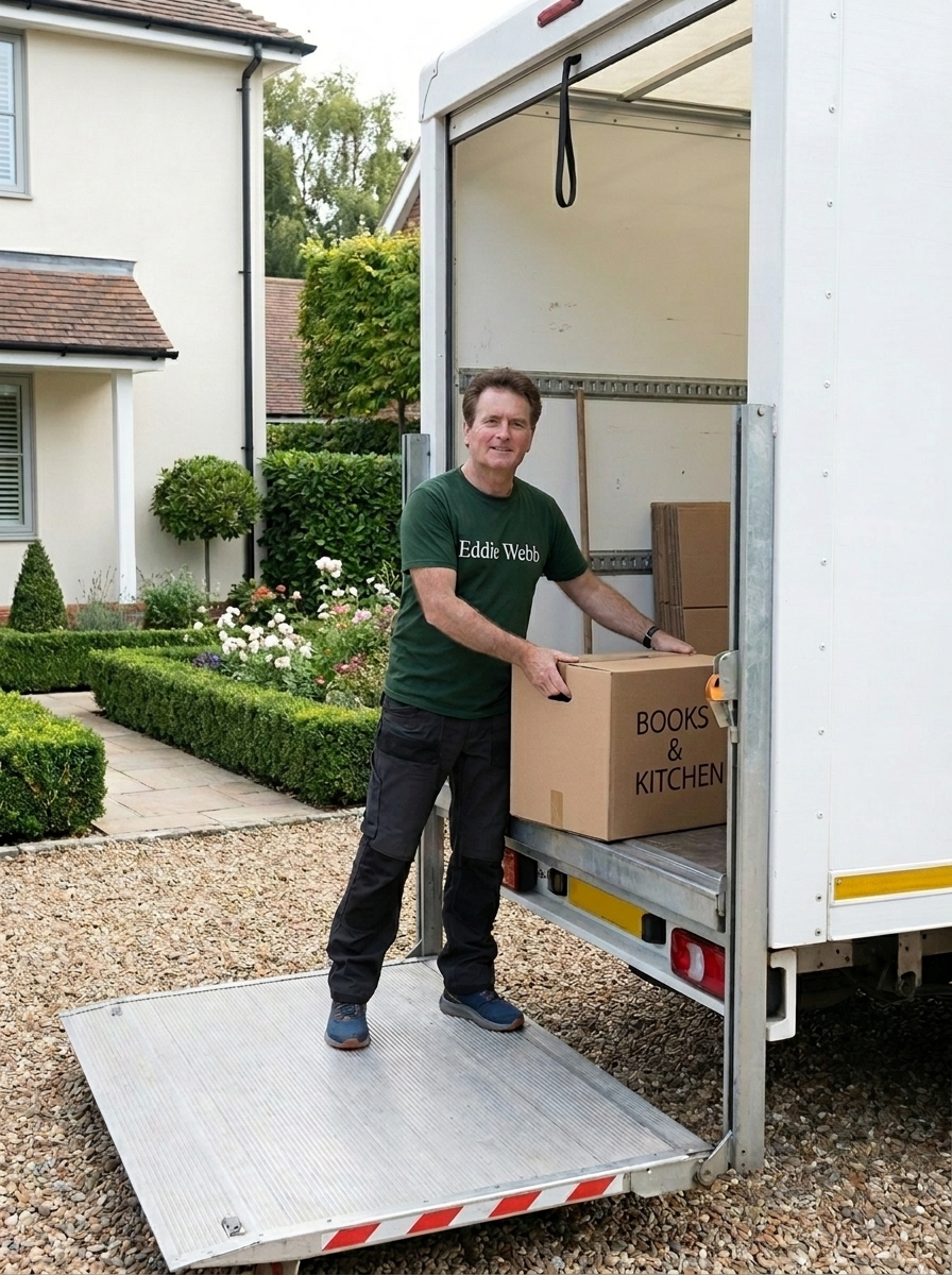 Loading moving boxes into a removals van